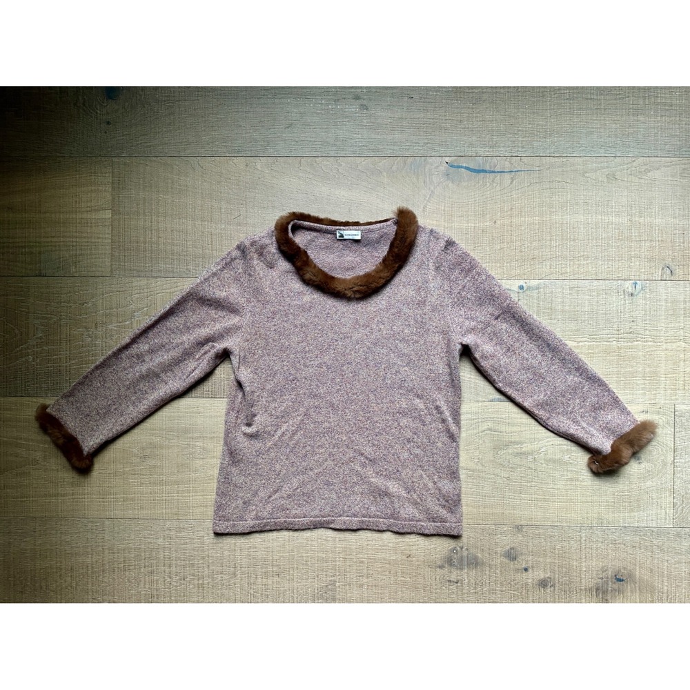 Vintage Lanificio Colombo Cashmere Mink Fur Trim Sweater Purple‎ Y2K Luxury M
